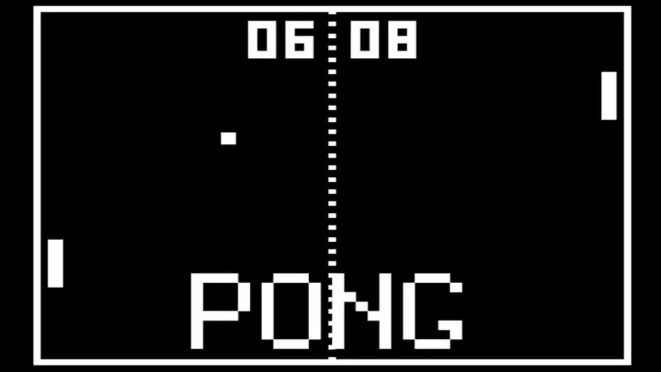 Juego retro de ping-pong con un fondo negro y temporizador