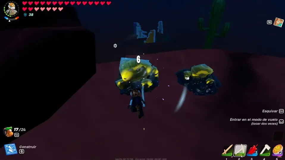 Captura de pantalla de Fortnite Lego con el item de amber en el suelo