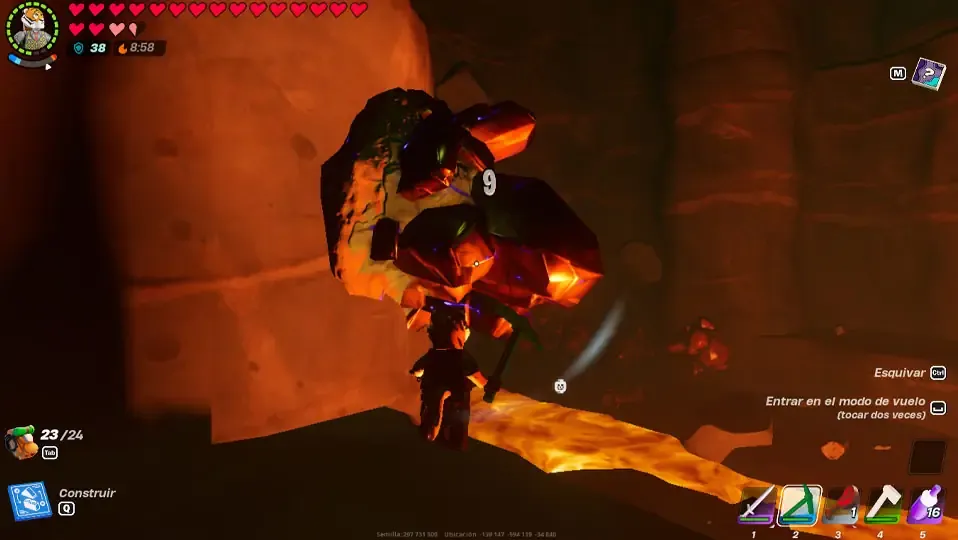 Imagen picando el mineral de cobre en Fortnite Lego