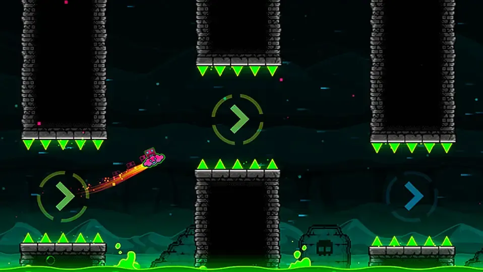 Nivel de Geometry Dash 2.2 con un fondo de colores