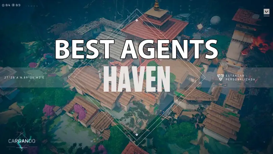 Imagen con letras de Best Agents con el fondo de imagen del mapa de Haven en Valorant