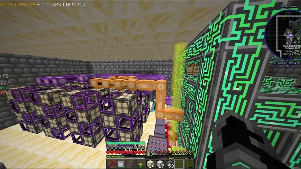 Captura de minecraft de una estructura con mods de corrientes