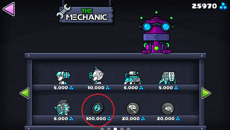 Tienda de The Mechanic seleccionado el item de Music Customizer en Geometry Dash