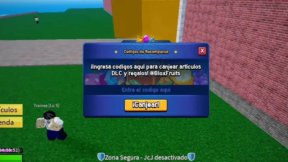 Blox fruits pantalla para poder canjear códigos